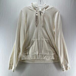 Izod Movement Velour Full-zip Hooded Sweatshirt Women L Stretch Pocket Off White